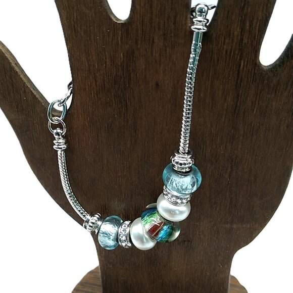 Beaded Charm Bracelet on Silver-tone Snake Chain - Picture 10 of 14